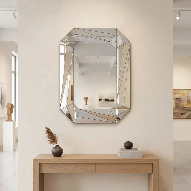 Elegant Diamond Shaped Large Wall Mirror with Beveled Edge