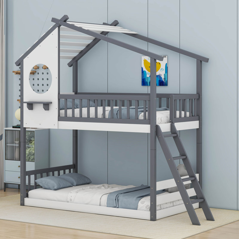 Kids Twin Over Twin Bunk Bed, Gray