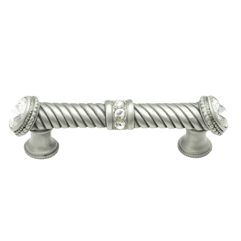 Caché 5 inches c.c. large pull with end & center 7 rivoli Swarovski Clear Crystals in Chalice, 4", Satin