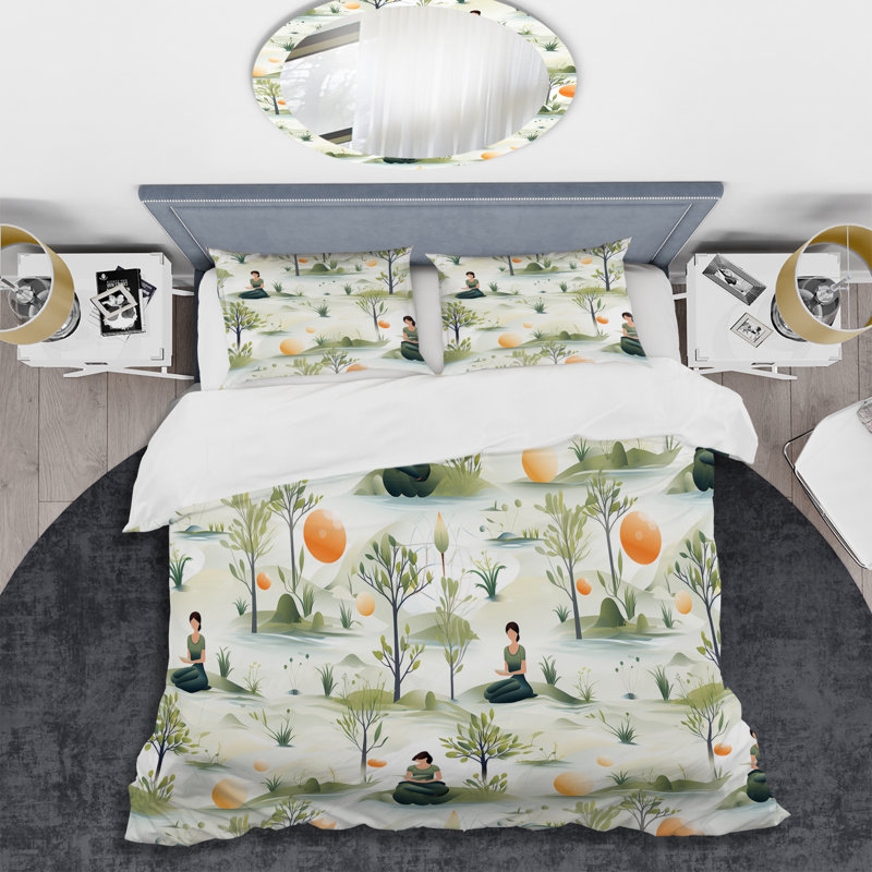 Literie de méditation «Mindful Contemplation», Housse de couette pour grand lit et 2 taies décor