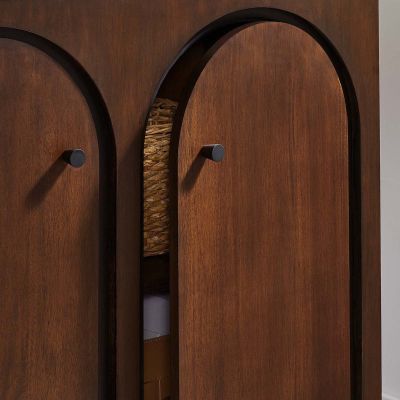 Appia Walnut Wood 36.2" Arched Door Storage Cabinet with Adjustable Shelves