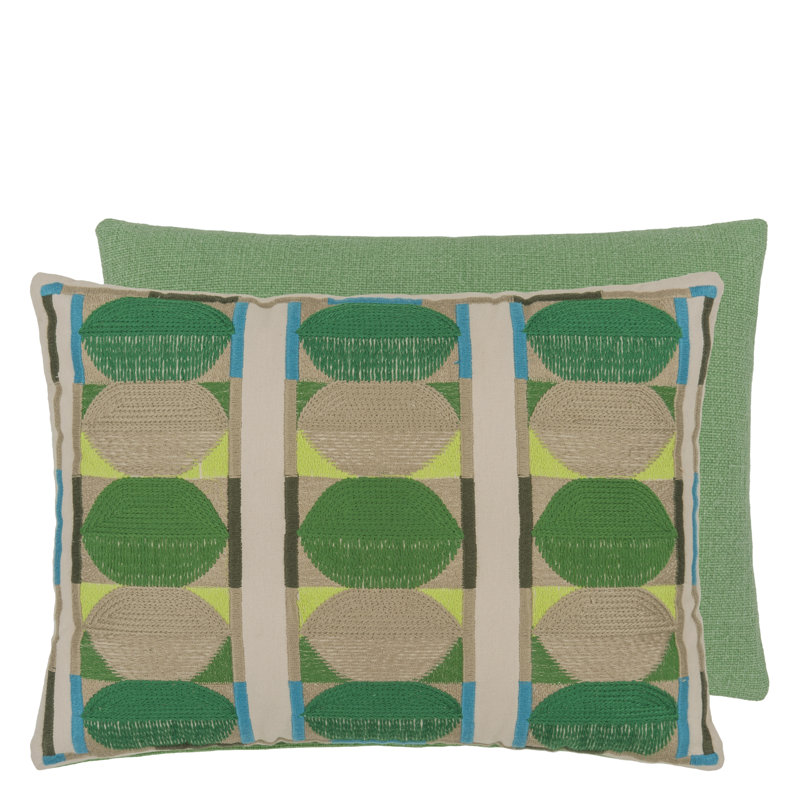 Kushime Embroidered Decorative Pillow, Emerald Geometric