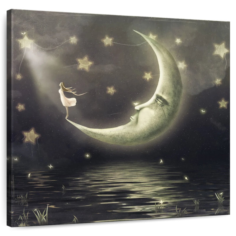 Fille sur la lune, H 10 po x l 10 po