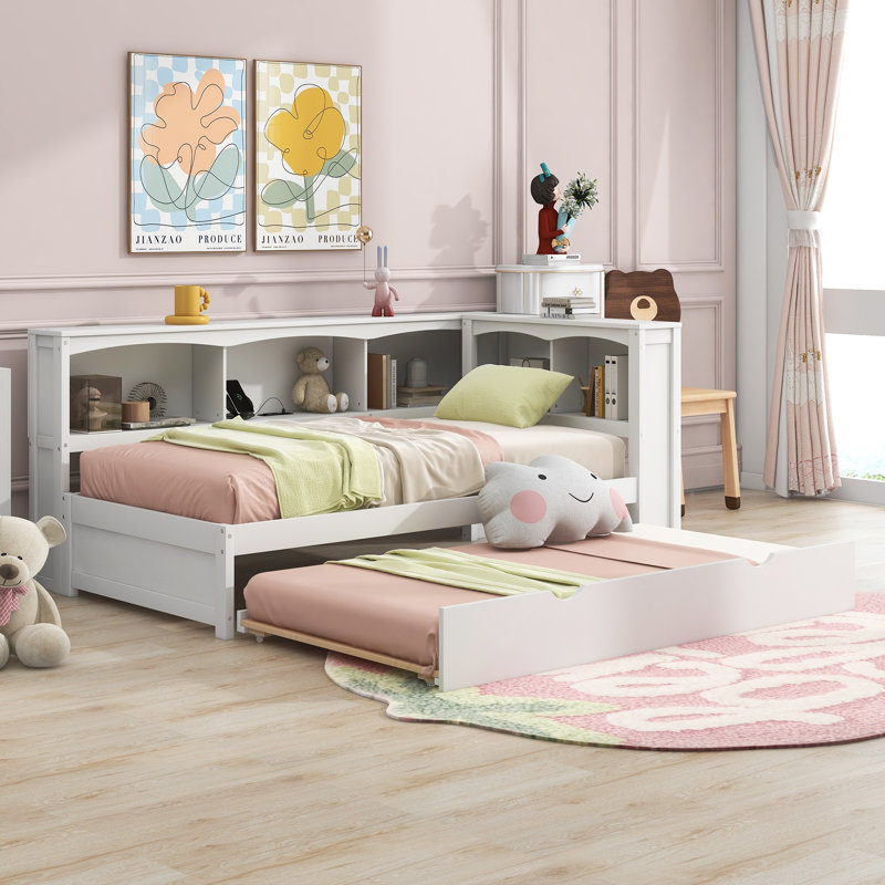 Twin Size Daybed with Trundle, Storage Cabinets & USB Ports – Solid Wood Bedroom Furniture, White, White