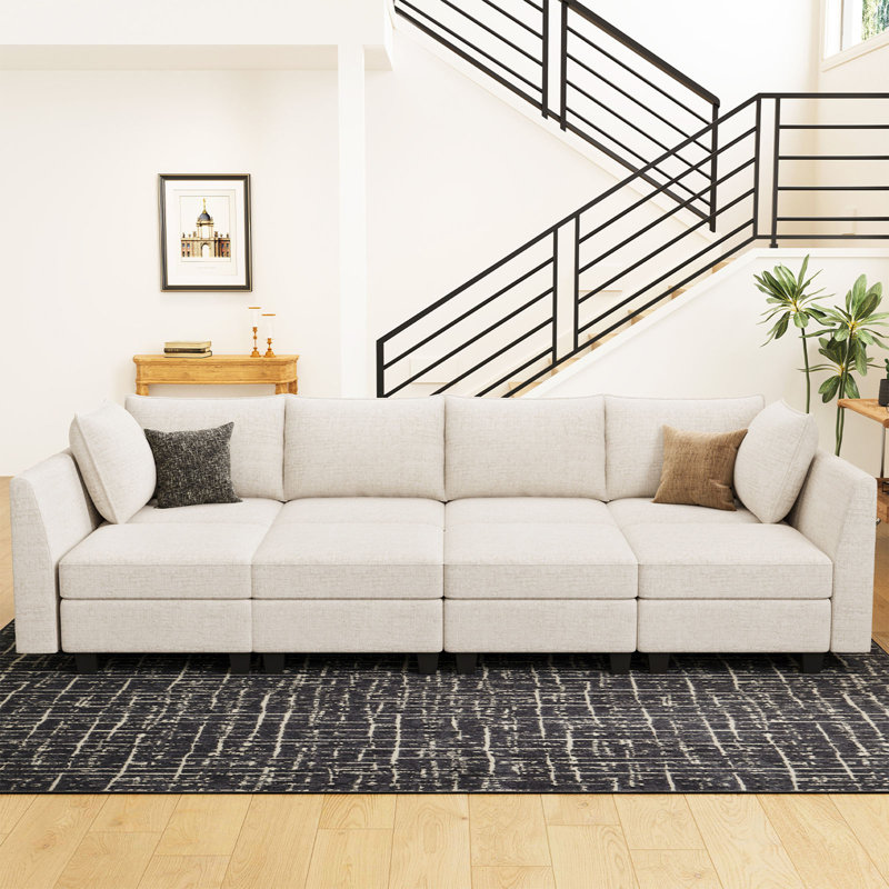 Canapé-lit modulaire convertible Aurora Chenille, H 36,2 po x l 112,6 po x P 59,8 po, Chenille beige