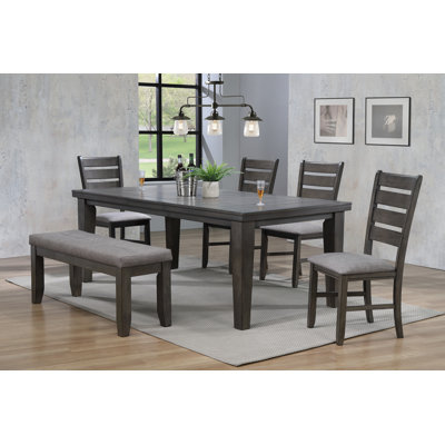 Zelda Gray Modern Traditional Wood Fabric Seat Rectangular Dining Room Set -  Red Barrel StudioÂ®, AB9EDF89F84842979A2C104E2EC23558