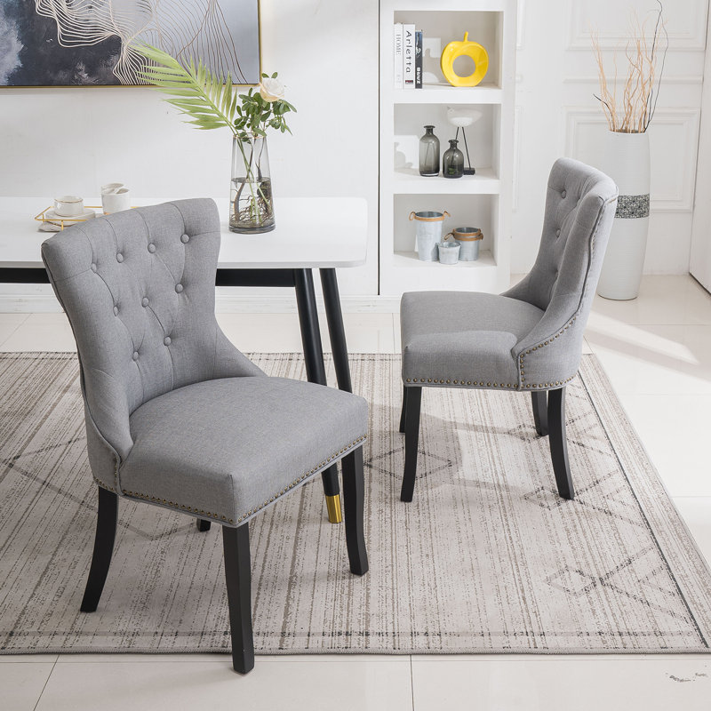 Chaise d'appoint à oreilles capitonnée en lin rembourrée (ensemble de 2), gris