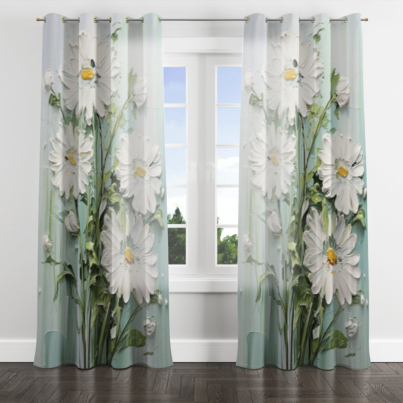 Aydrianna - Daisies Grommet Curtain - Velvet Room Darkening - 1 panel, 52" W x 95" L, Golden Grommets