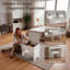 Dressing Table With LED Mirror & Storage Stool, White Vanity Desk With 3-Color & Dimmable Lights
