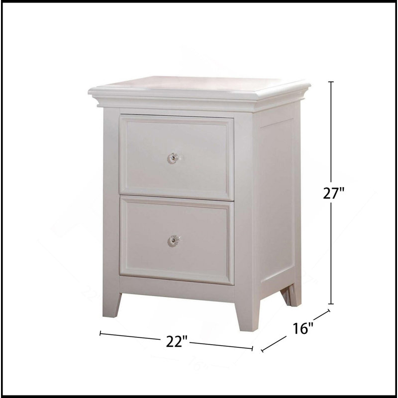Table de chevet en bois de pin avec 2 tiroirs, blanc