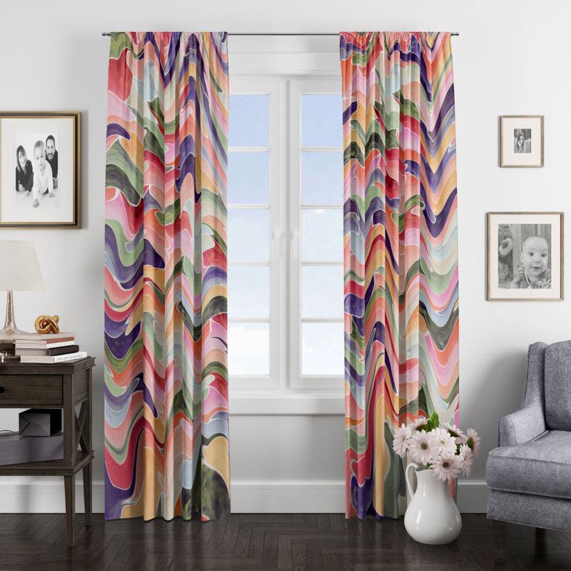 Rideaux de fenêtre pastel ondulés abstraits, L 20 po x L 82 po