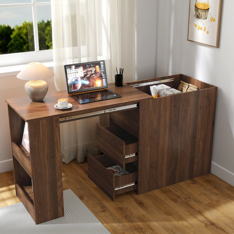 Kenneth Extendable Computer Desk with Drawers & Shelf