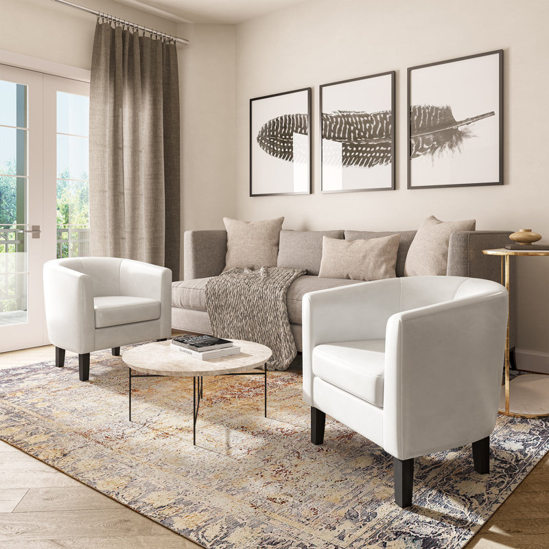 Fauteuil demi-tonneau de 26,77 po Munson, Similicuir blanc