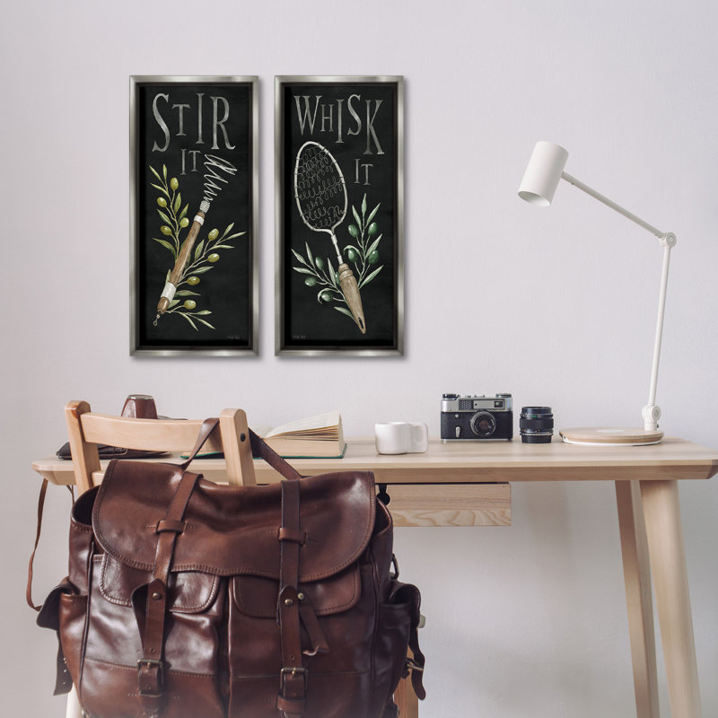 "Vintage Kitchen Phrases" par Cindy Jacobs, 2 pièces sur toile, Cadre flottant gris lustré, H 25 po x l 22 po