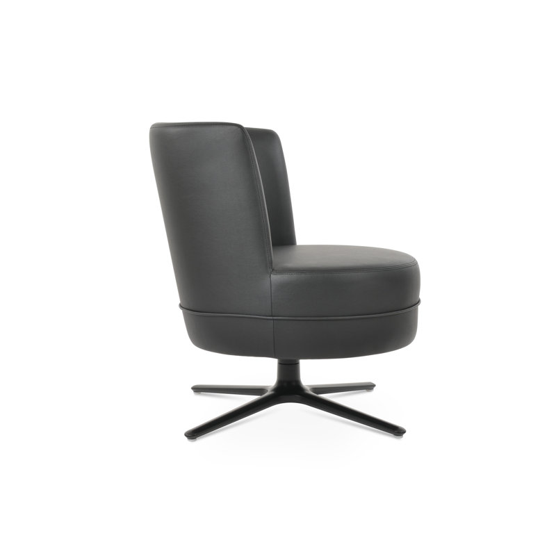 Hilton Oval Swivel Lounge, Black Faux Leather, Black
