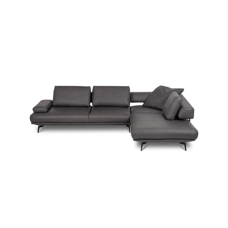 Trumansburg Leather Corner Sofa , Right Hand Facing, Dark Grey