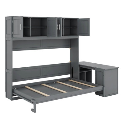 Grand lit escamotable avec bureau et tablettes