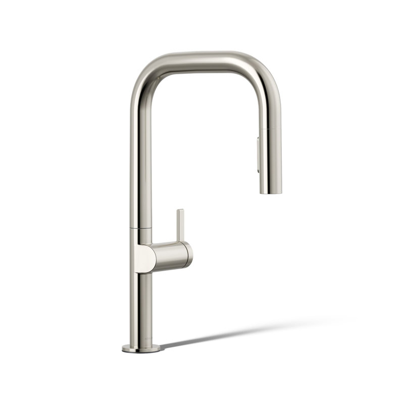 Composants : Robinet d'évier de cuisine avec douchette extractible avec pommeau de douche à deux fonctions, Polished Nickel