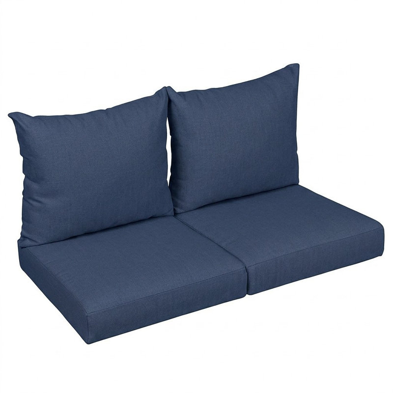 Sunbrella Outdoor Solid Loveseat Pillow and Cushion Set, Sunbrella - Canvas Navy, 22.5 in W x 22.5 in D x 5 in H