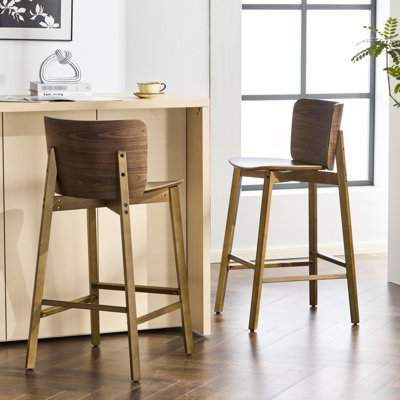 Intérieur en bois pour 2 personnes, finition noyer, surface d'assise incurvée confortable, peu encombrant pour les comptoirs de cuisine en bois d'hévéa coloré, dossier en contreplaqué ergonomique, cuisines compactes à dossier bas