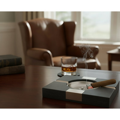 Visol Amari Apricot Wood Cigar Ashtray With Stainless Steel Insert & Dual Cigar Rests