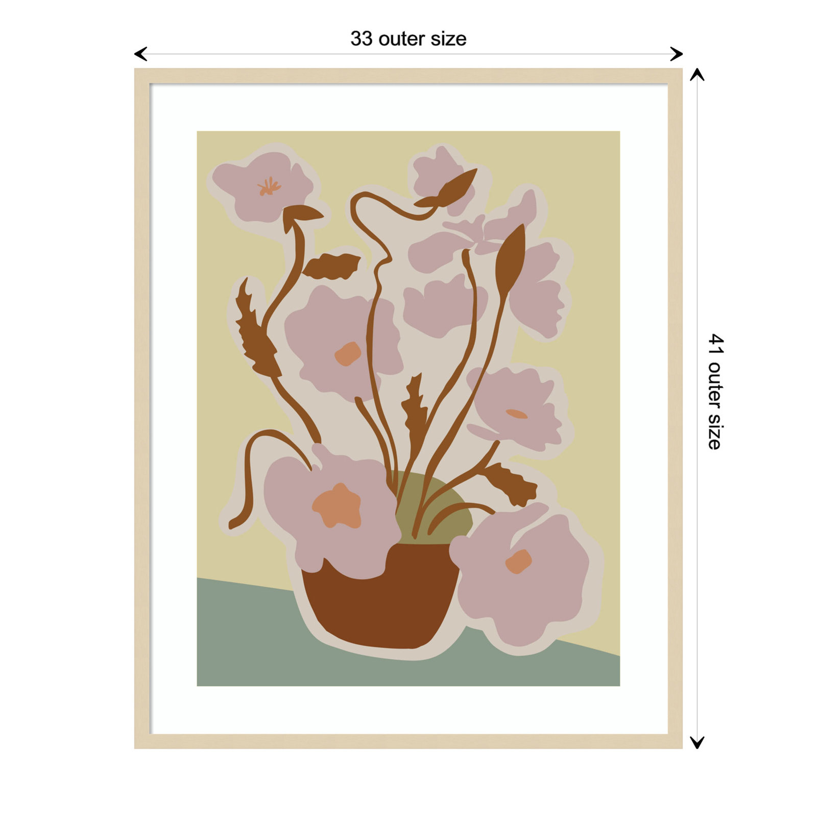 Expressive Abstract House Plant Pink Print, 41" H x 33" W x 1" D, Brown