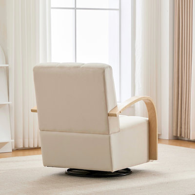 Fauteuil d'appoint pivotant à 360 ° de 30,7 po avec accoudoirs en bois massif et fauteuil de lecture capitonné Comfy Channel