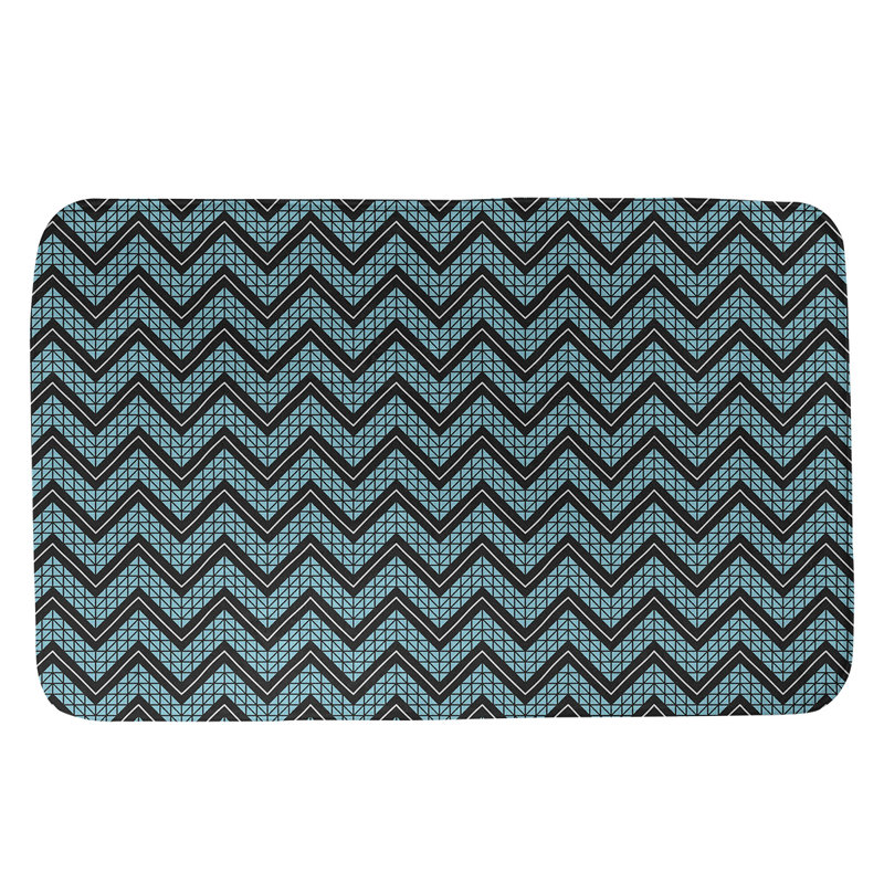 Tapis pour salle de bain à motif à chevrons à la main Stephenie, l 21 po x L 34 po, Sarcelle / Noir