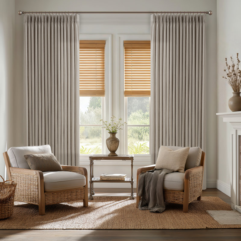 Thick Linen Fabric Memory Trained Pinch Pleated Solid Farmhouse Semi Sheer Curtain 2 Panels, 50" W x 108" L, Burlywood Birch