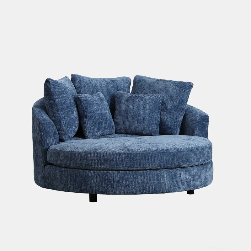 Slipcovered Oversized Round Indoor Chaise Lounge, Blue