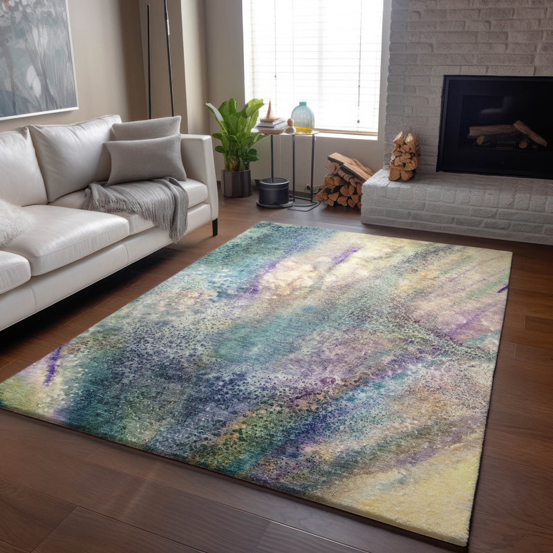 Premium Machine Washable Cerrito AMF505 Blue Rug, Rectangle 8' x 10'