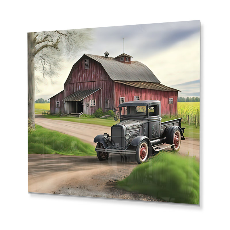 30 s Ford Car In Barn III - Barn Farm Ranch, art mural en métal, H 29 po x l 29 po x P 1 po