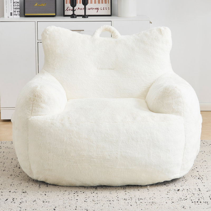 Adult Oversized Cat-shaped Beanbag Chair, Beige Faux Fur