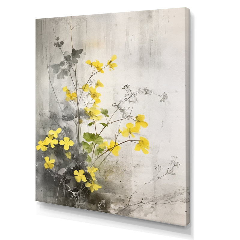 Jardin aux herbes jaune et gris, H 44 po x l 34 po x P 1 po, Toile tendue