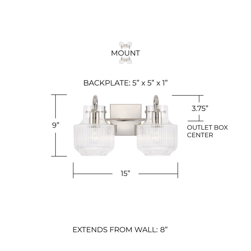 2 - Light Dimmable Vanity Light, Polished Nickel