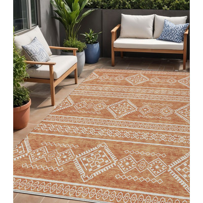 Tapis intérieur / extérieur lavable 5 pi x 8 pi cuivre et ivoire Southwestern