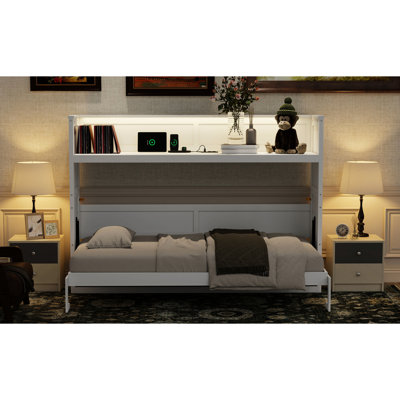 Twin Xl Size Bed With Desk, Led Lights, . White. Built Using Solid Wood And For A Home Office Or Guest Room , Made Via