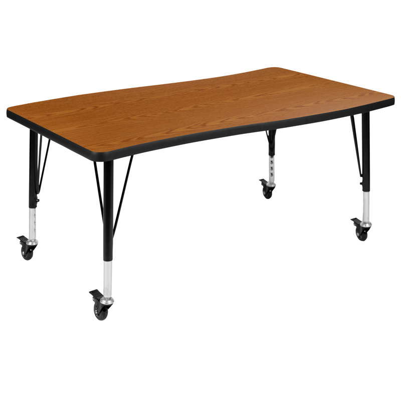 WaveFlex 28"W x 47.5"L Oak Collaborative Height Adjustable Activity Table with Casters