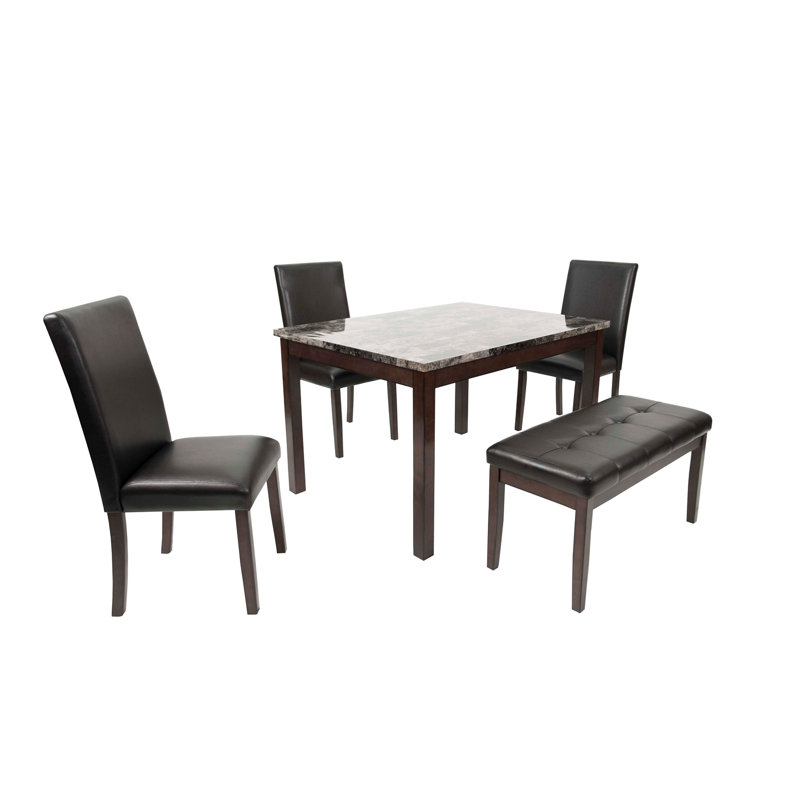 Ensemble repas 5 pièces avec chaises et banc, Espresso, Noir / Espresso, Espresso