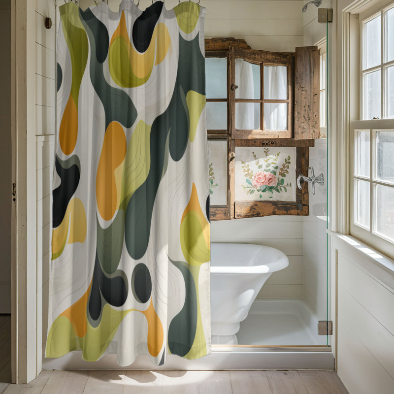 Art abstrait mixte - Rideau de douche haut de gamme, H 74 po x l 71 po