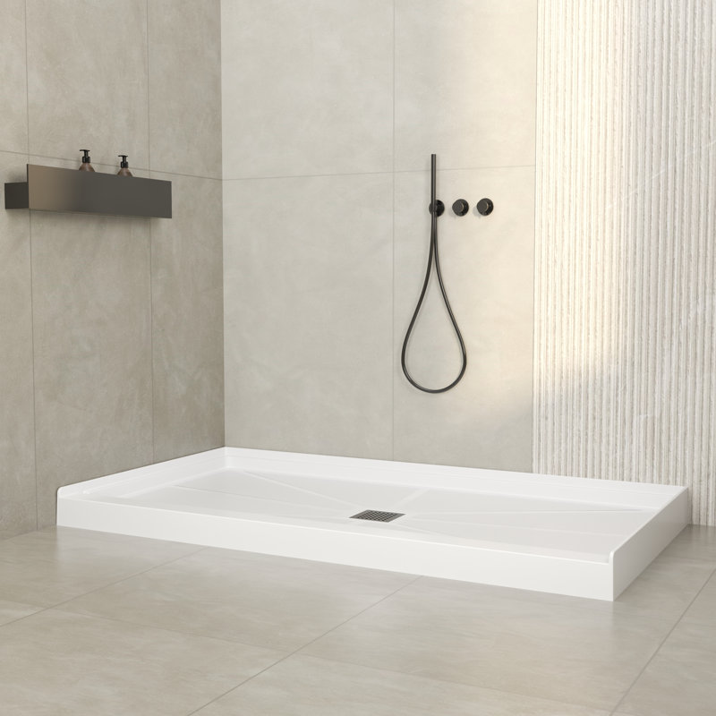 Base de douche rectangulaire l 60 po x P 32 po avec drain central, surface antidérapante