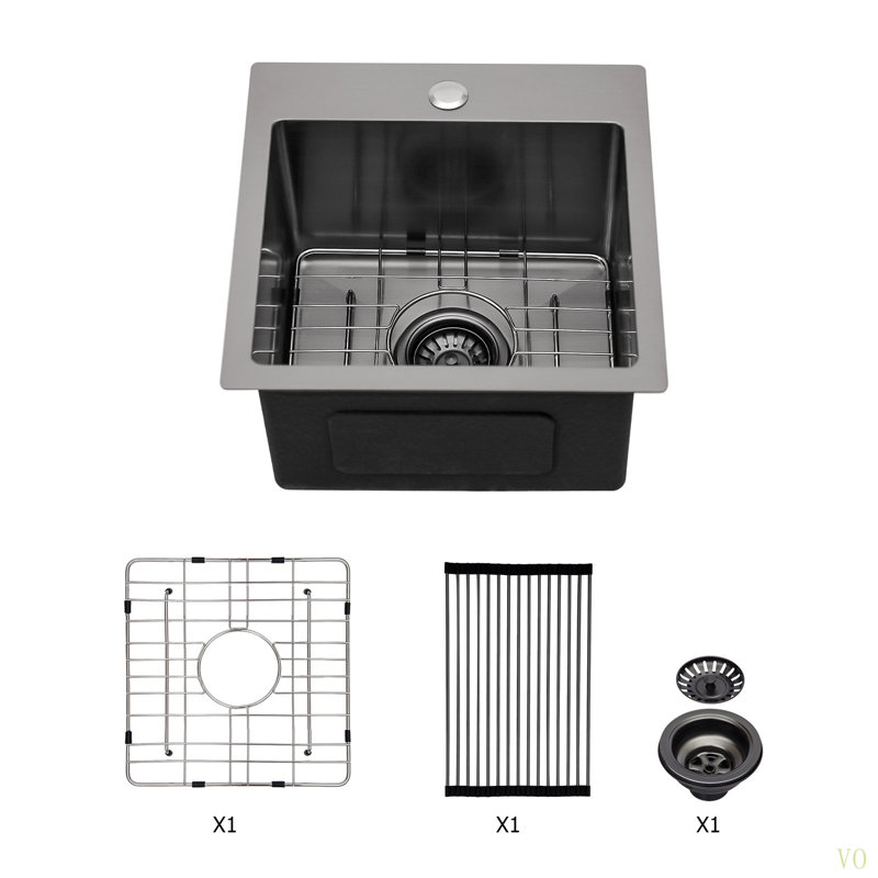 15*15*9 Inch Drop In Kitchen Sink   Topmount 16 Gauge Deep Single Bowl Stainless Steel Sink Basin