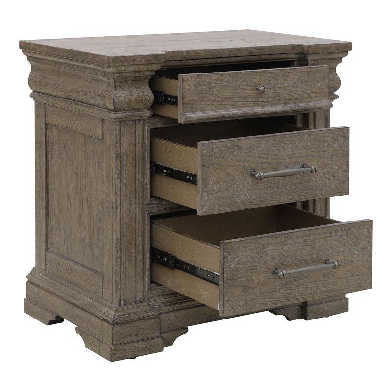 Jahanna 3 Drawer Nightstand with USB, Brown