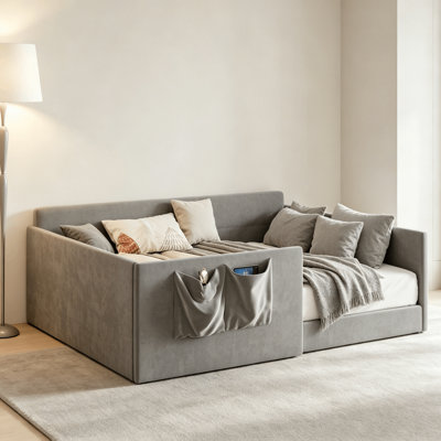 Low Upholstered Daybed With Storage Pocket