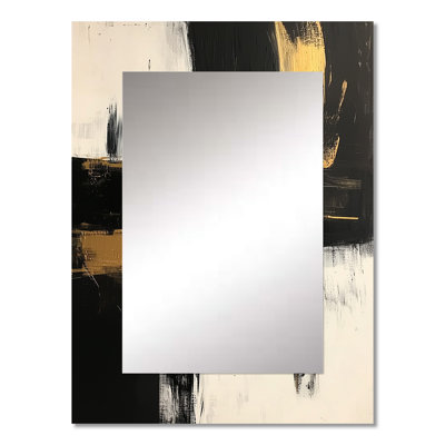 Abstract Black And Gold Maelstrom Of Elegance - Abstract Shapes Mirror, Black Decorative Wall Mirror, Printed Metal Art