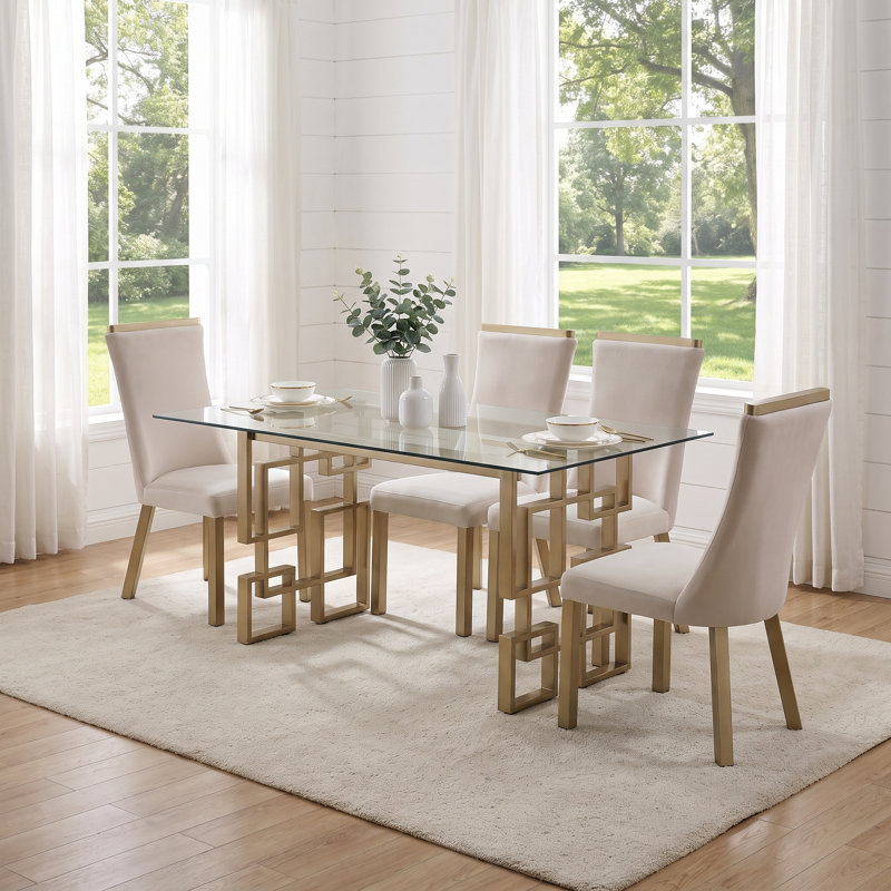 Ensemble de 2 chaises de salle à manger blanches avec tissu imperméable, pieds dorés champagne, White Dining chairs