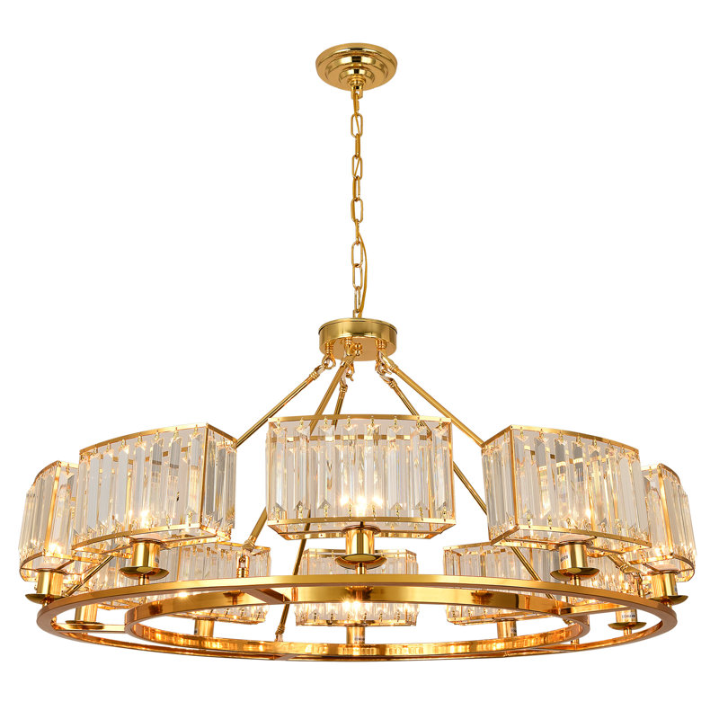 Lustre en cristal 10 lumières (noir), Or, H 39,37 po x l 32,67 po x P 32,67 po, 8 Lights