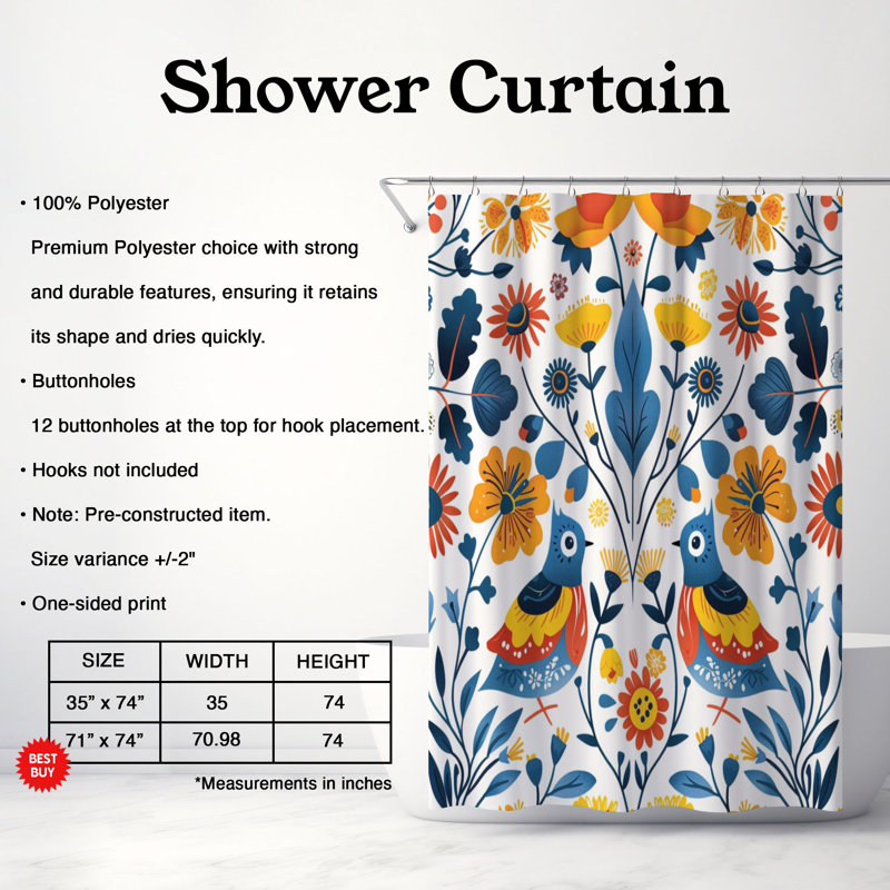 Rideau de douche Folk Blossom - Premium, H 74 po x l 71 po