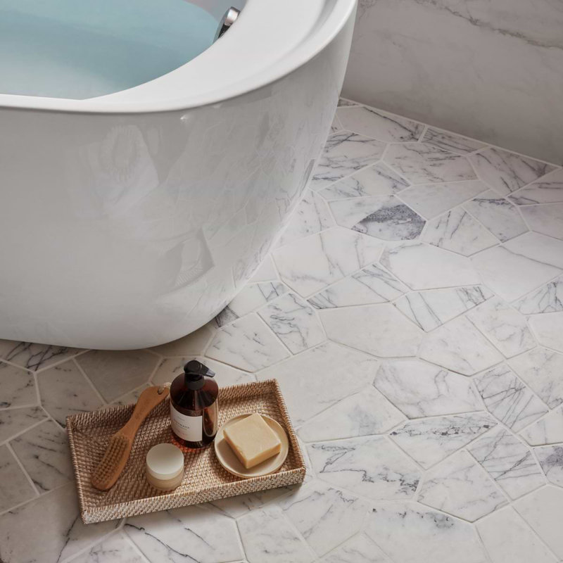 Nature Organica 12x20 Honed Marble Mosaic Tile, Lilac Tumbled