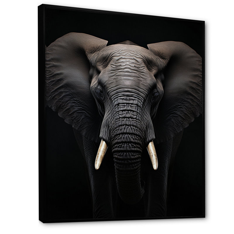Éléphant noir et blanc «Hine» - Impression, H 40 po x l 30 po x P 1,5 po, Cadre flottant noir